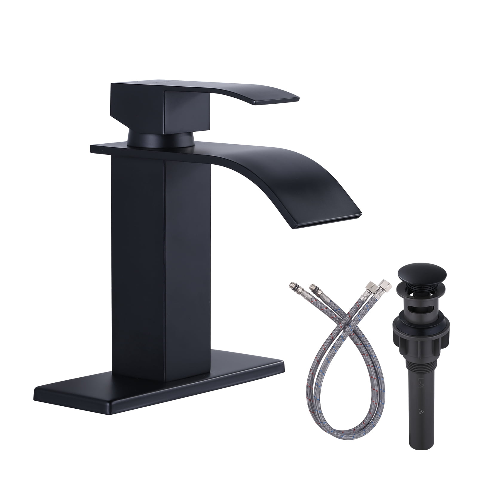 WOWOW Black Waterfall Bathroom Faucet Single Handle Faucet for Bathroom Sink