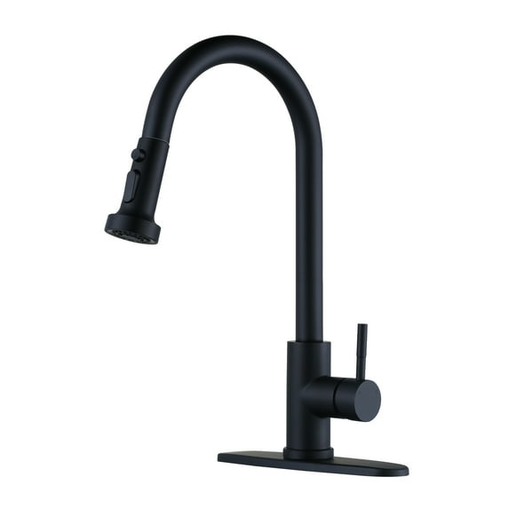 WOWOW Black kitchen faucet, stainless steel kitchen sink faucet, high arc kitchen faucet with pull-down spray, single handle faucet suitable for kitchen sink