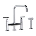 thumbnail image 1 of WOWOW Brass Double Handle Bridge Kitchen Faucet, Deck Mount Kitchen Sink Faucet with Side Sprayer, 1 of 9