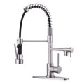 thumbnail image 1 of Wowow Brushed Nickel High Arc Spring Kitchen Faucet, Single Handle Pull Down Sprayer, Universal 1 & 3 Hole Installation with Deck Plate, 1 of 6
