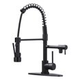 thumbnail image 1 of Brass Kitchen Faucet with Pull Down Sprayer, WOWOW High Arc Commercial Spring Kitchen Faucet for Sinks 1 or 3 Hole, Single Handle Matte Black Kitchen Sink Faucet with Deck Plate, 1 of 6