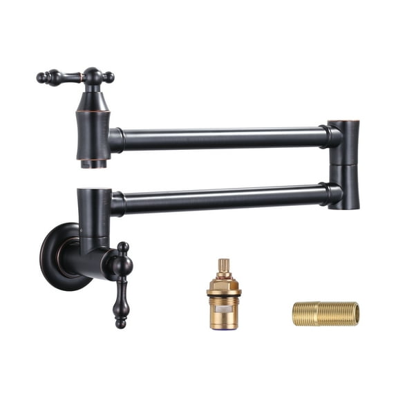 WOWOW Brass Wall Mounted Pot Filler Faucet with Double Joint Swing Arms, Commercial Kitchen Pot Faucet in Oil Rubbed Bronze