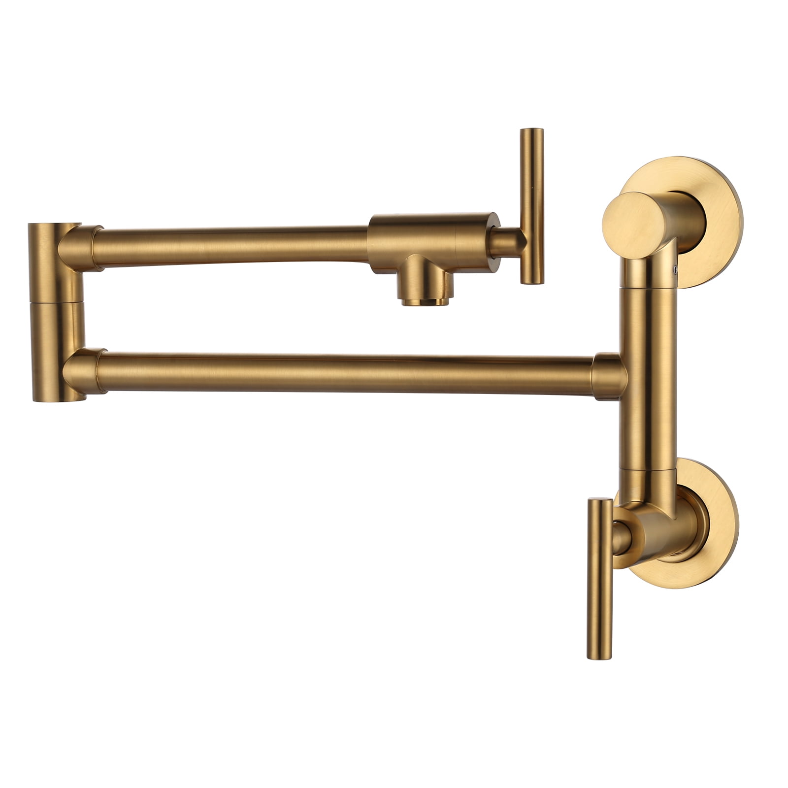 Brushed Gold Brass Wall Mounted Double Handle Pot Filler Faucet
