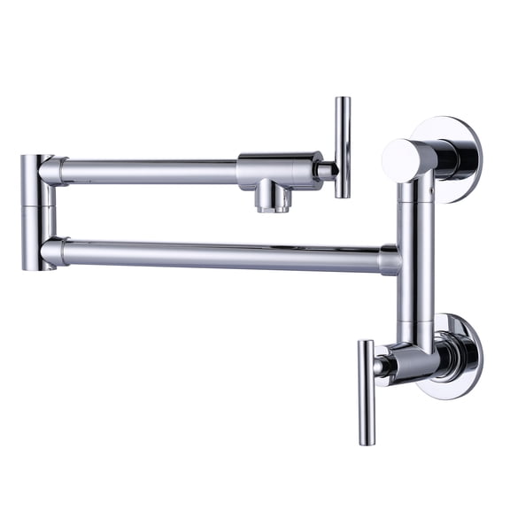 WOWOW Brass Wall Mounted Pot Filler Faucet with control Double Joint Swing Arm in Polished Chrome