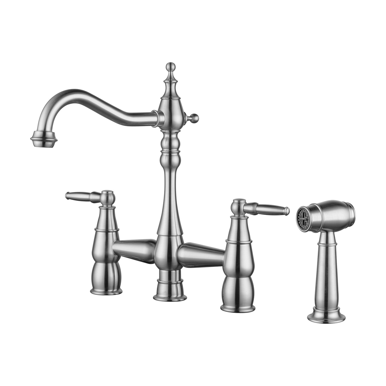 WOWOW Bridge Centerset Kitchen Sink Faucet, Deck Mount Brass Kitchen