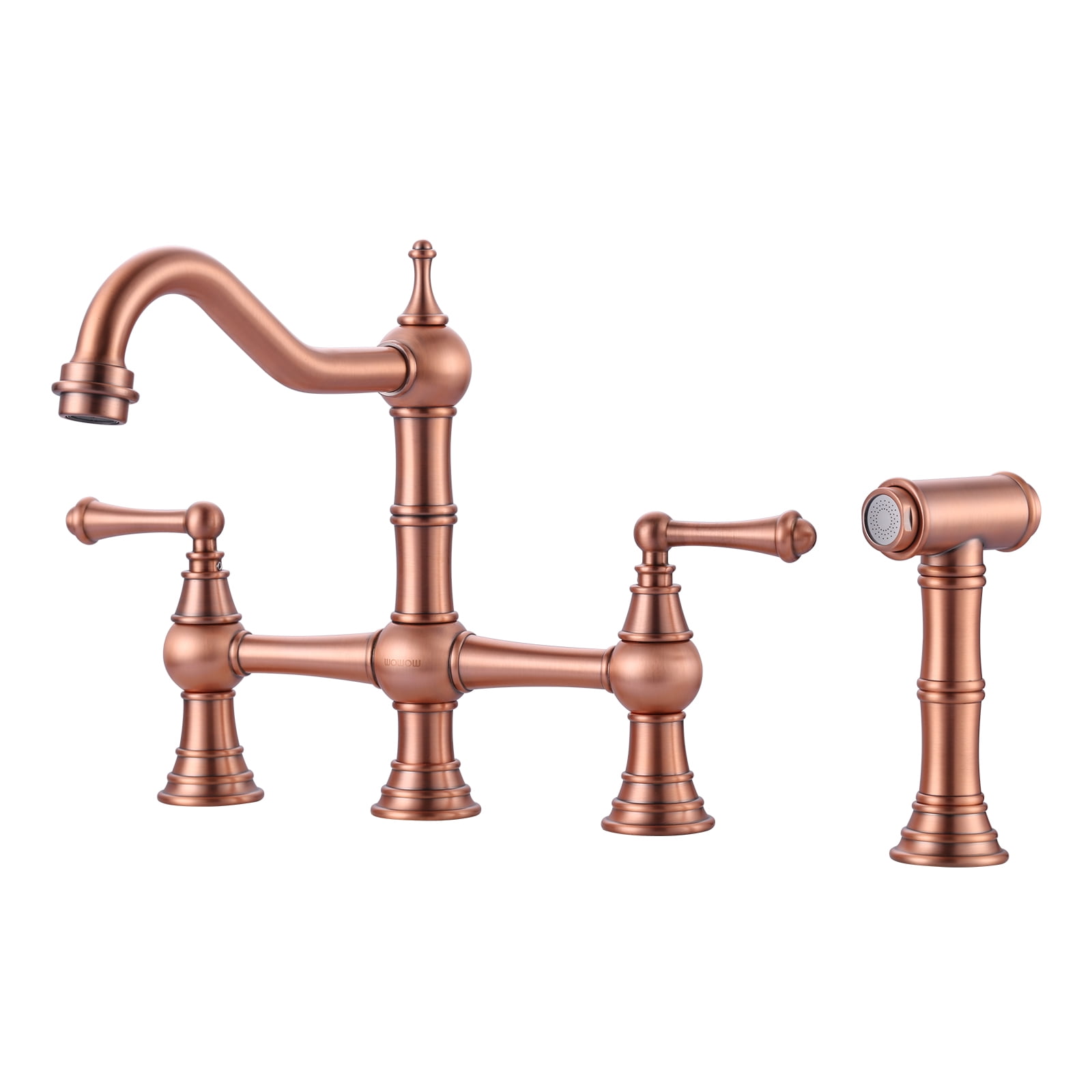 WOWOW Bridge Kitchen Faucet with Side Sprayer,Solid Brass Kitchen Faucet for Sink 4 Hole Copper Kitchen Sink Faucet, Two Handle 8 Inch Centerset Bridge Faucet