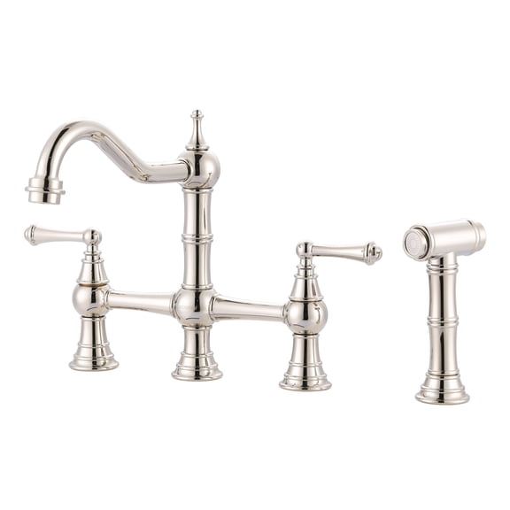 WOWOW Bridge Kitchen Faucet with Side Sprayer,Solid Brass Kitchen Faucet for Sink 4 Hole Polished Nickel Kitchen Sink Faucet, Two Handle 8 Inch Centerset Bridge Faucet