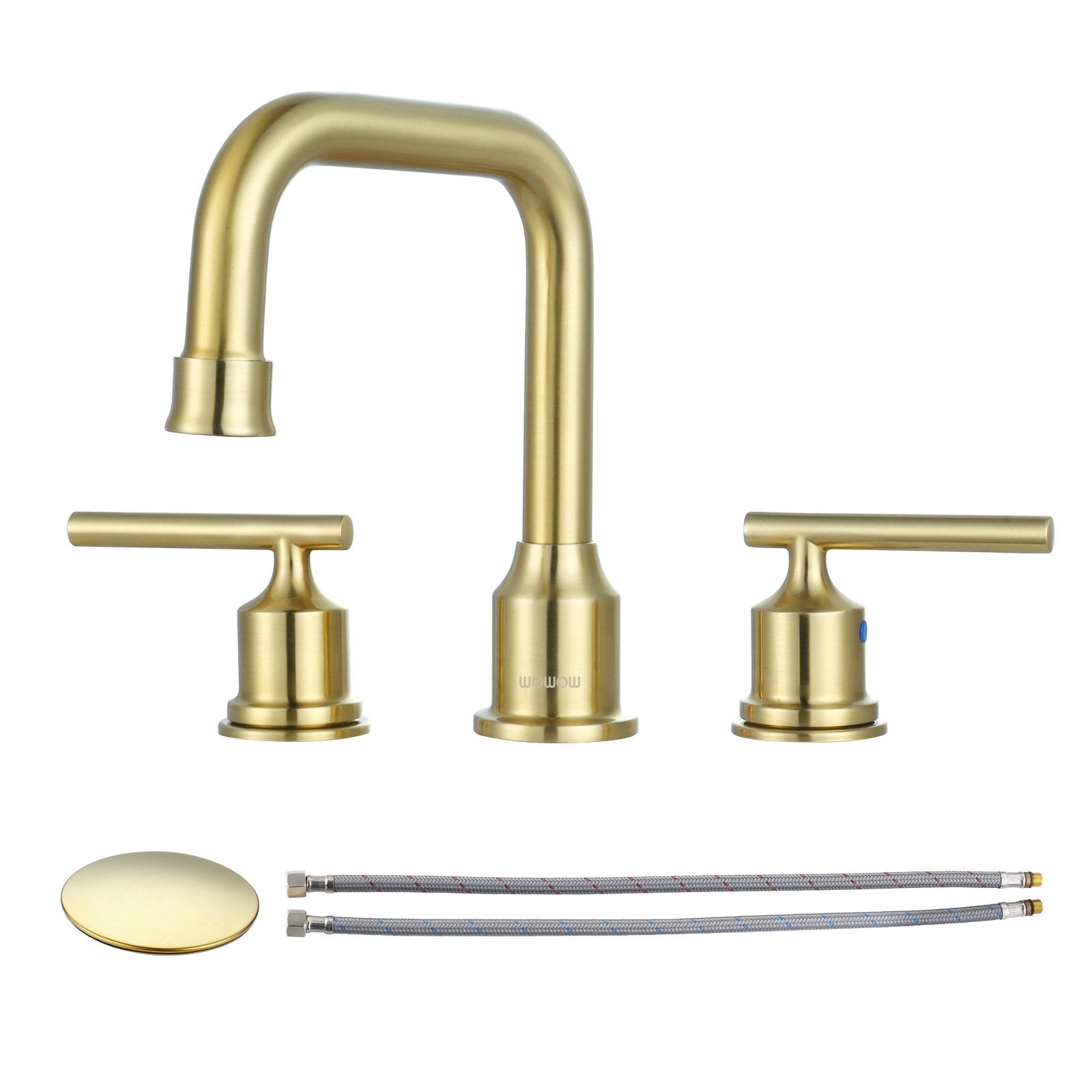 WOWOW Brushed Gold Bathroom Faucet Widespread 2 Handle Bathroom Sink Faucet