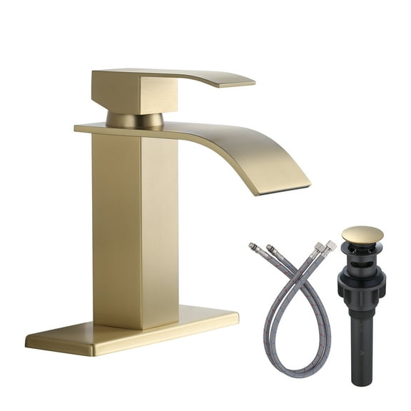 WOWOW Brushed Gold Waterfall Bathroom Faucet Single Handle Faucet for Bathroom Sink