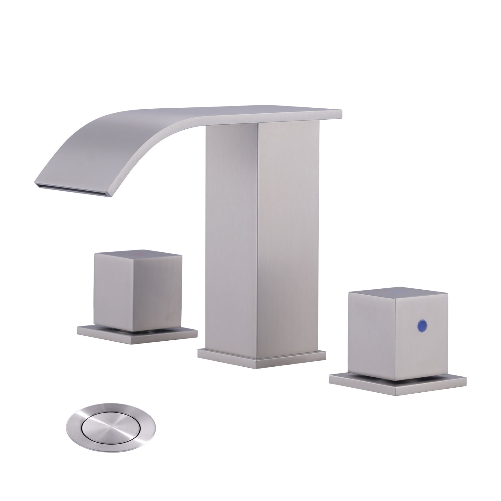 WOWOW Brushed Nickel Waterfall Bathroom Faucet - 8 inch Widespread Bathroom Faucets for Sinks 3 Hole, Modern 2 Handles Bathroom Sink Faucet with Pon up Drain and cUPC Supply Lines