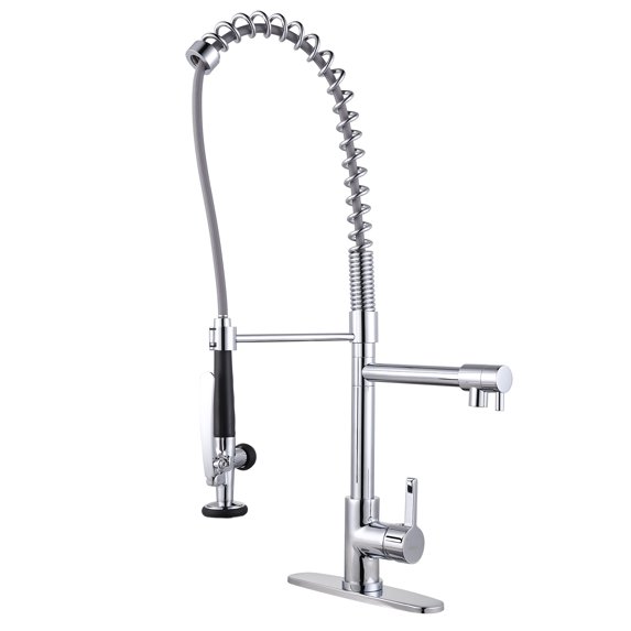 WOWOW Chrome Spring Kitchen Faucet with Pre-Rinse Pull Down Sprayer Commercial Brass Pot Filler Kitchen Sink Faucet