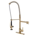 thumbnail image 1 of WOWOW Commercial Kitchen Faucet with Pre-Rinse Sprayer, Brushed Brass Kitchen Sink Faucet Gold Kitchen Faucets for Restaurant, Commercial Spring Faucet 1 or 3 Hole Outdoor Faucet with Deck-plate, 1 of 8