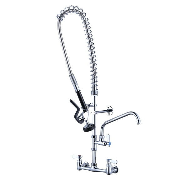 WOWOW Commercial Kitchen Faucet Wall Mount with Pre-Rinse Sprayer