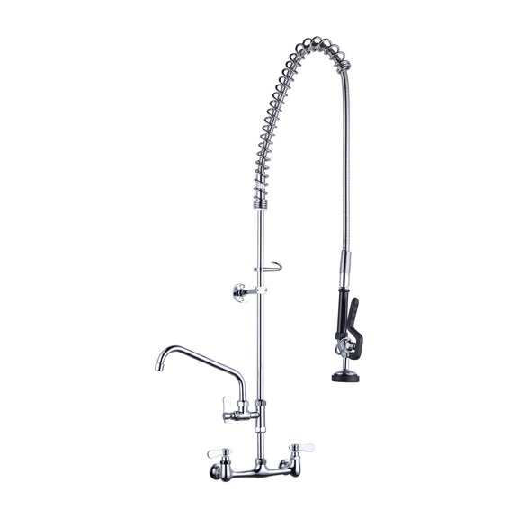 WOWOW Commercial Kitchen Faucet Wall Mount with Pre-Rinse Sprayer