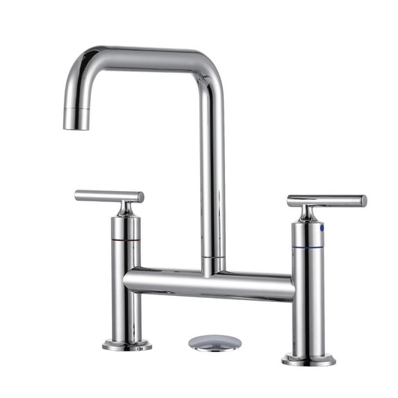 WOWOW Double Handle Bridge Faucet with Kitchen Sink Hole Cover