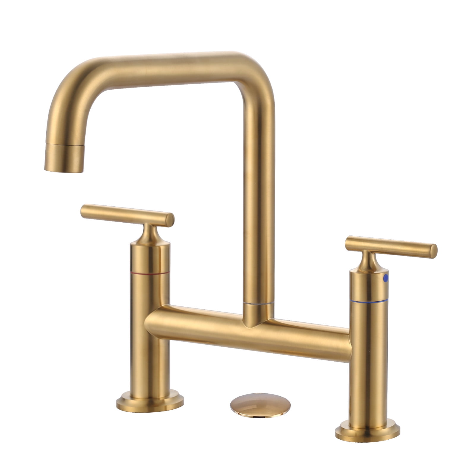 WOWOW Double Handle Bridge Faucet with Kitchen Sink Hole Cover