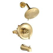 Wowow 6 in. Shower System with Bathtub Spout-Shower and Thermostatic Valve in Gold