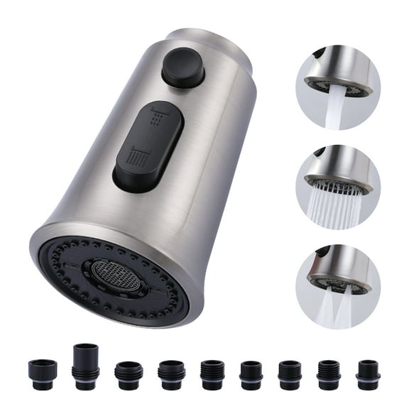 WOWOW Kitchen Faucet Head Replacement, 3 Function Pull Down Faucet Sprayer Head with 9 Adapters