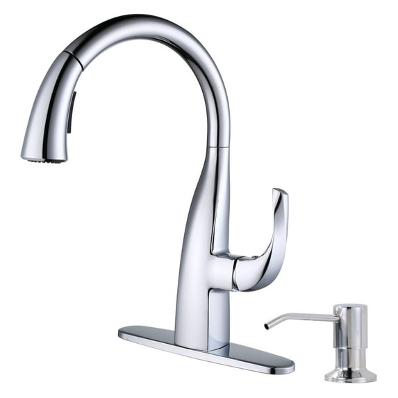 Wowow Pull Down Kitchen Faucet with Dual Function Sprayer,Single Handle Gooseneck Chrome Kitchen Faucet with Soap