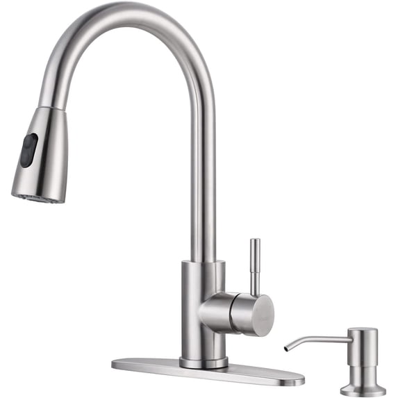 WOWOW Kitchen faucet with Sprayer, Kitchen Sink faucet,SUS 304 stainless steel, high arc single handle brushed nick