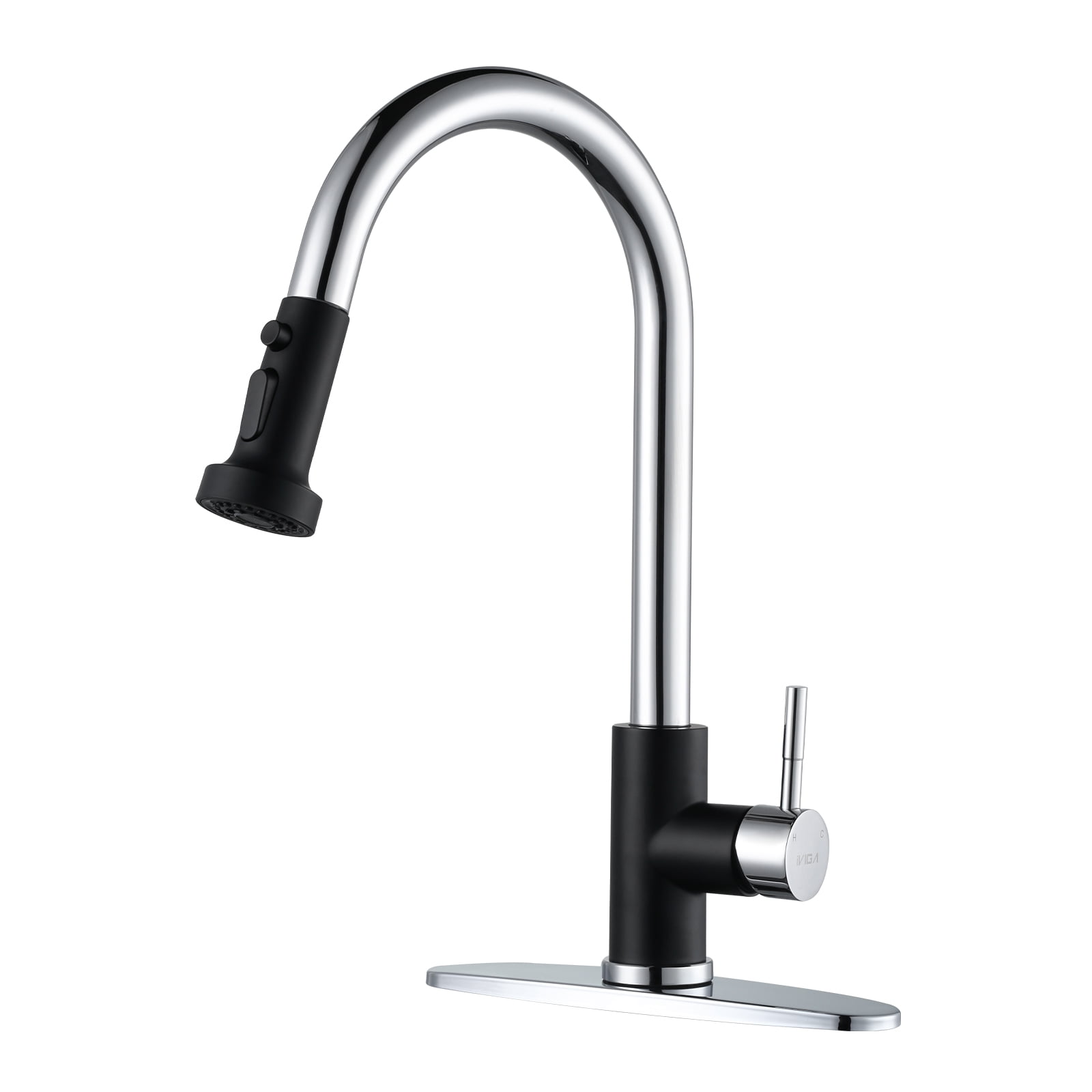 WOWOW Kitchen sink faucet, Black and Chrome kitchen faucet with pull ...