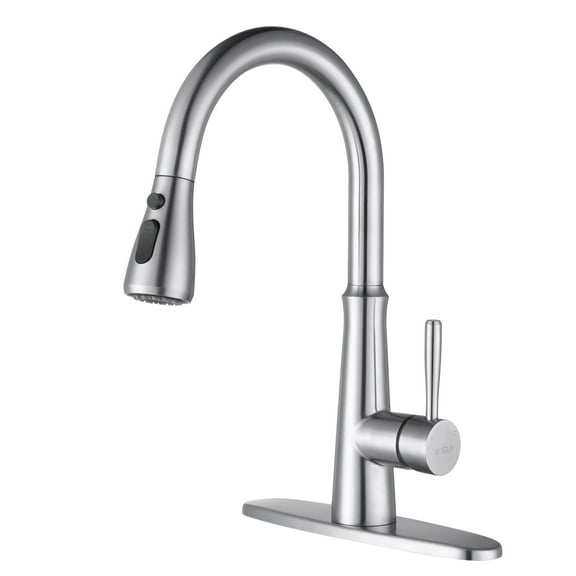 WOWOW Kitchen sink faucet, Brushed Nickel Kitchen faucet with pull-down sprayer, 360-degree rotating nozzle 3 spray modes pull-down faucet stainless steel