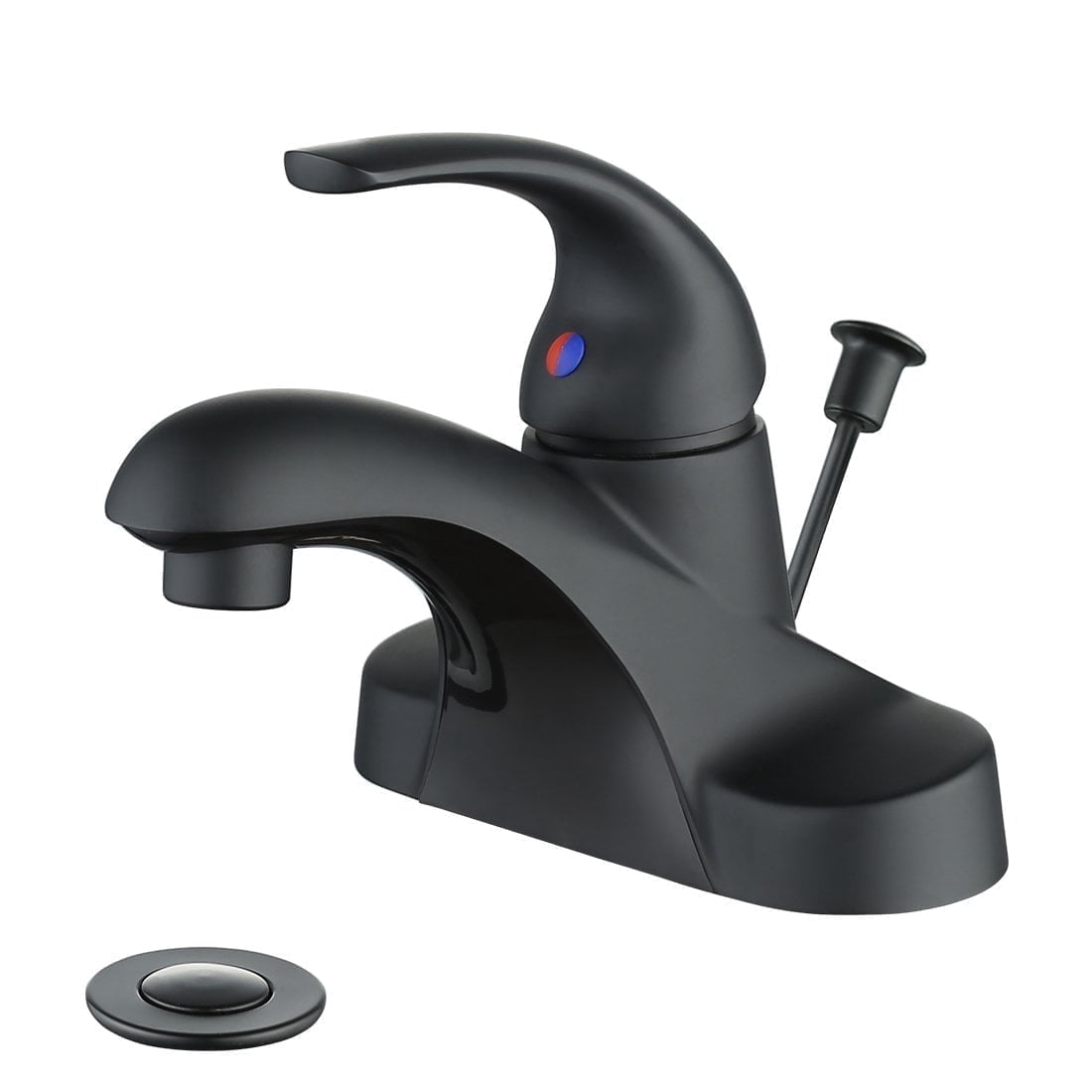 Wowow Matte Black Bathroom Faucet 4 inch Centerset Single Handle Faucet with Lift Rod Drain Assembly, Rv Lavatory Taps 3 Hole