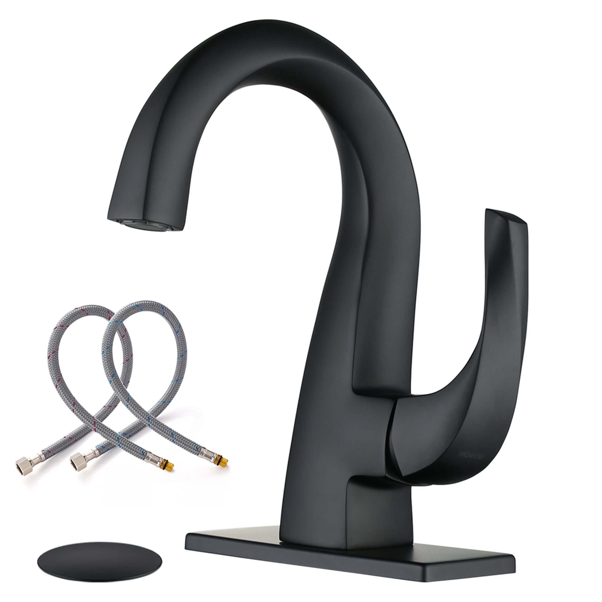 Matte Black Single-Handle Brass Bathroom Faucet with Drain Assembly