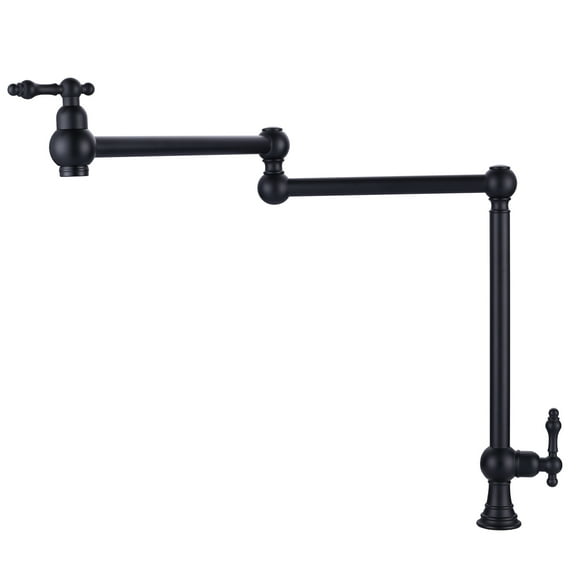 WOWOW Matte Black Deck Mounted Pot Filler with Double Handle and Joint Swing Arm in Solid Brass