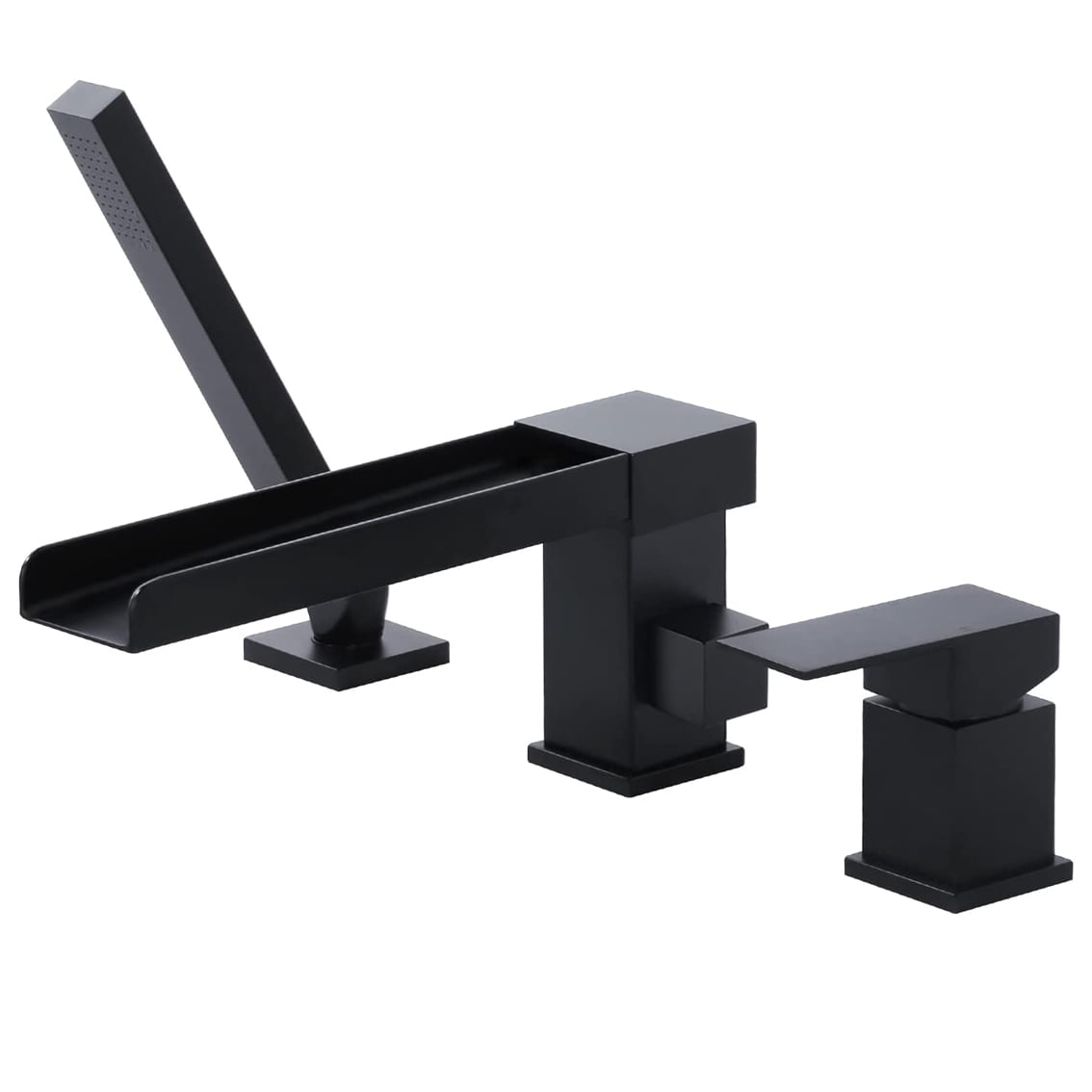 WOWOW Matte Black Water Mixer Spout, Jacuzzi Garden Bathtub Faucet with Sprayer, Roman Tub ...