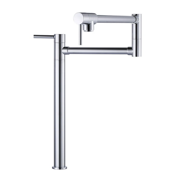 WOWOW Pot Filler Faucet Deck Mount Stove Faucet, Solid Brass Pot Filler Chrome Kitchen Folding Faucet with Stretchable Double Joint Swing Arm (Modern Style, Polished Chrome)