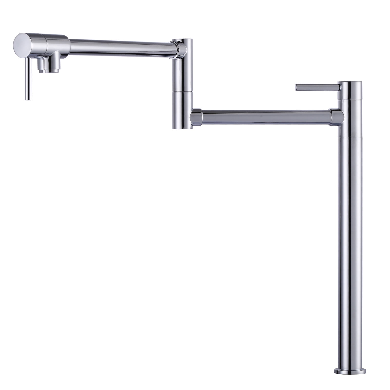 Wowow Pot Filler Faucet Deck Mount Stove Faucet, Solid Brass Pot Filler Chrome Kitchen Folding Faucet with Stretchable Double Joint Swing Arm (Modern Style, Polished Chrome)