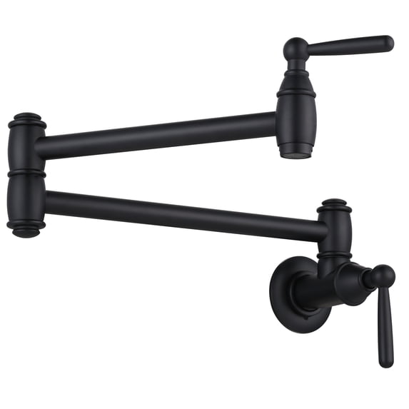 WOWOW Pot Filler Faucet Matte Black,Modern Pot Filler Wall Mount Kitchen Folding Faucet 2 Handle with Double Joint Swing Arms Brass Stove Faucet