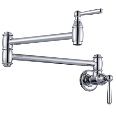 Wowow Pot Filler Faucet, Wall Mount Kitchen Folding Faucet 2 Handle with Double Joint Swing Arms, Polished Chrome