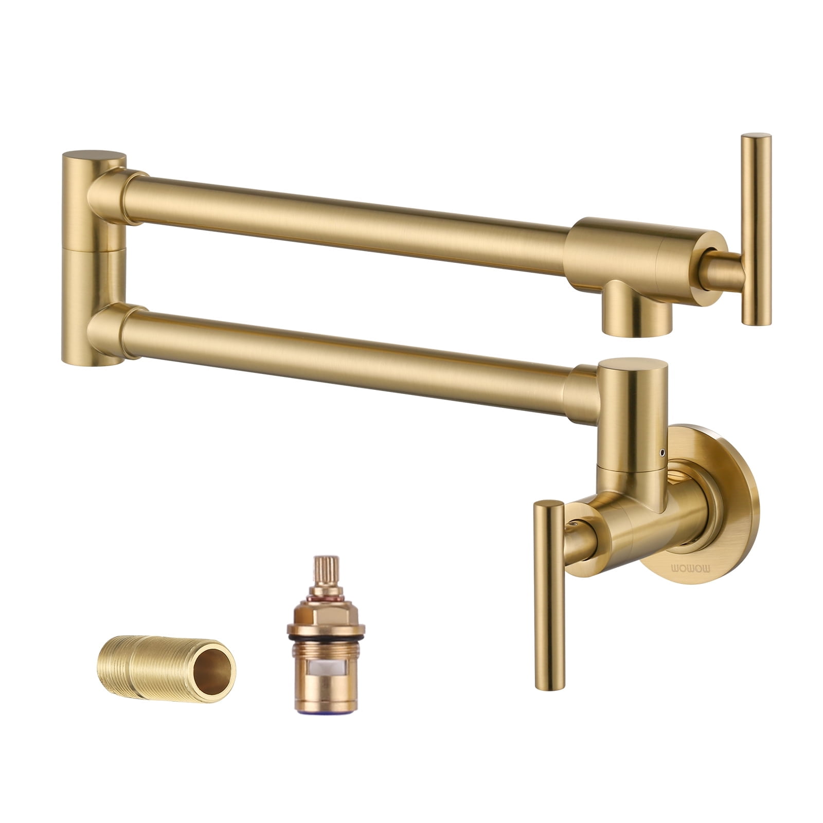 Brushed Gold Wall-Mount Dual Handle Pot Filler Faucet