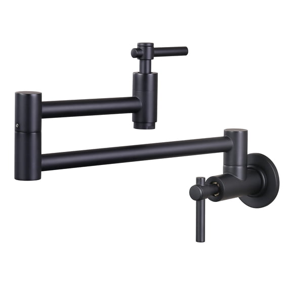 WOWOW Pot Filler Faucet Wall Mount, Folding Kitchen Faucet with Double Joint Swing Arm, Single Hole Stretchable Brass Faucet with 2 Handles, Black Pot Filler above Stove