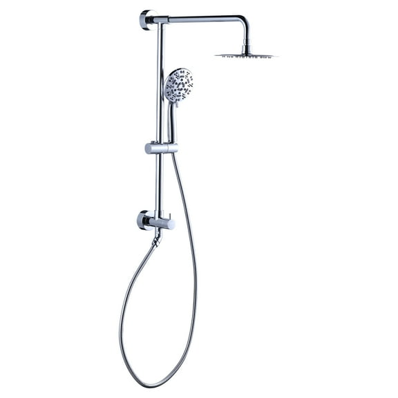 WOWOW Single Handle 7 Spray Patterns Wall Mounted Shower Faucet with Hand Shower 1.8 GPM with Polished Chrome