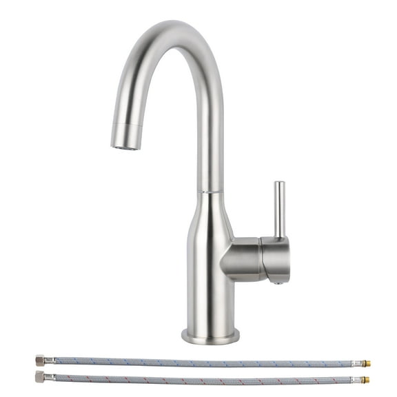 WOWOW Single Handle Bar Sink Faucet 1 Hole Bar Faucet Brushed Nickel Small Kitchen Faucet Modern Commercial Faucet for Sinks RV Sink Faucet with Water Supply Lines