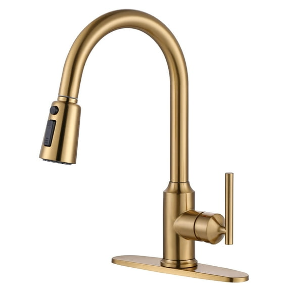 WOWOW Single Handle Kitchen Sink Faucet Brushed Gold Kitchen Faucet with Pull Down Sprayer