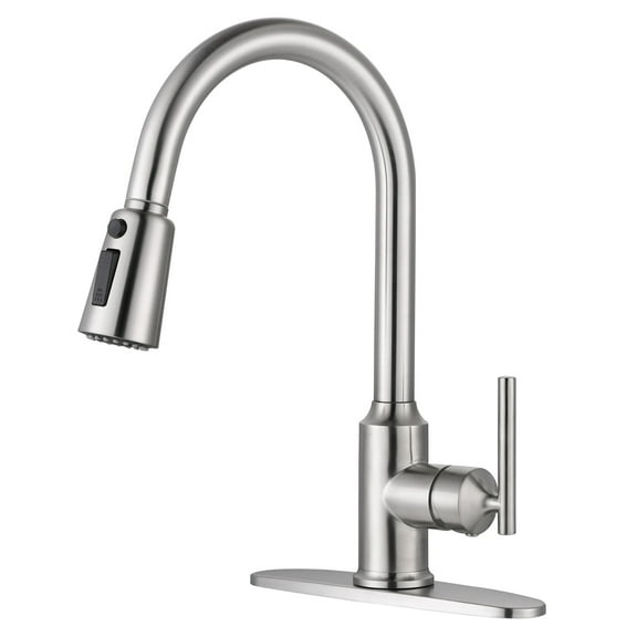 WOWOW Single Handle Kitchen Sink Faucet Brushed Nickel Kitchen Faucet with Pull Down Sprayer