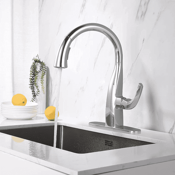 WOWOW Single Handle Pull Down Kitchen Faucet 360° Rotary Kitchen Sink Faucet
