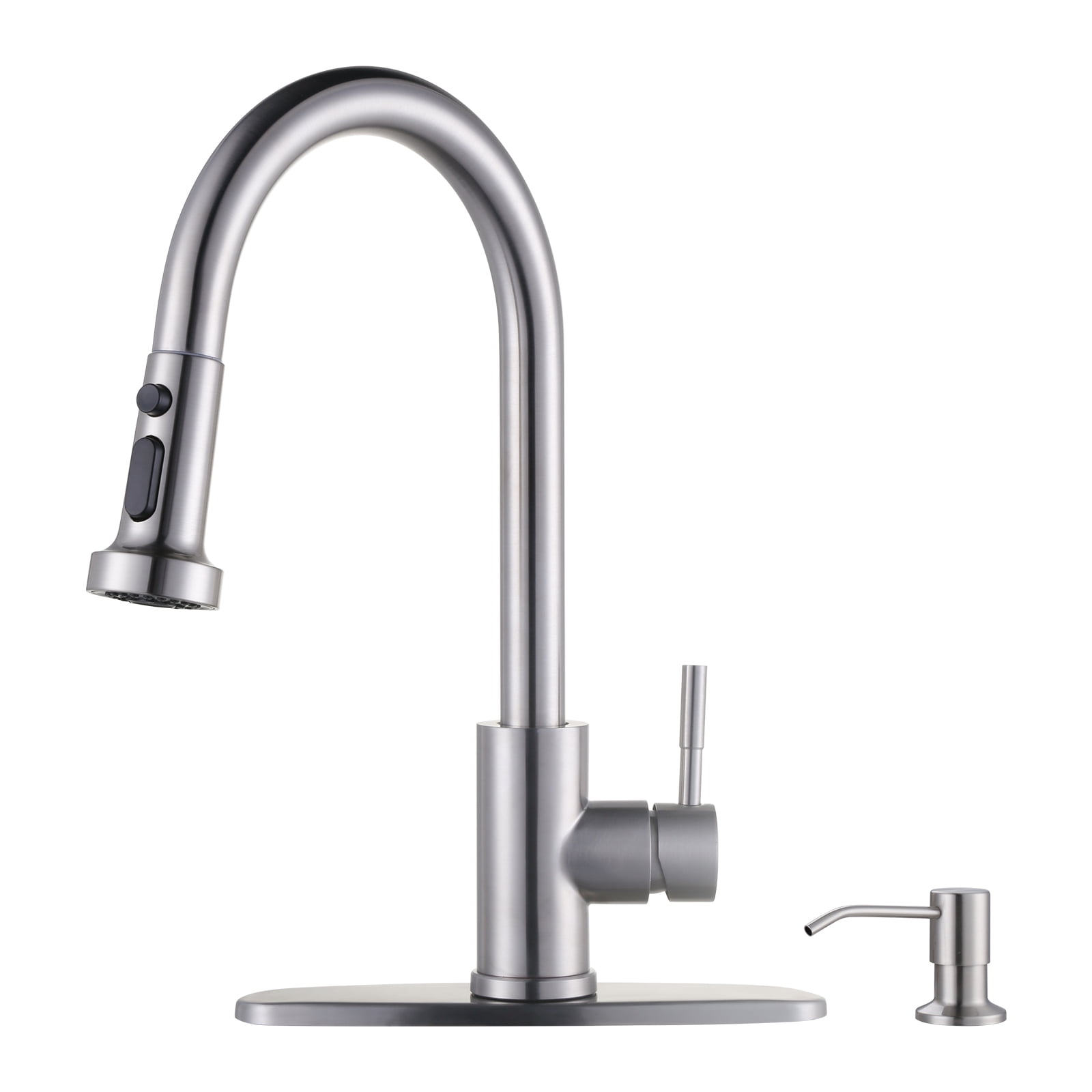 Brushed Nickel Single Handle Pull Down Kitchen Faucet with Soap Dispenser