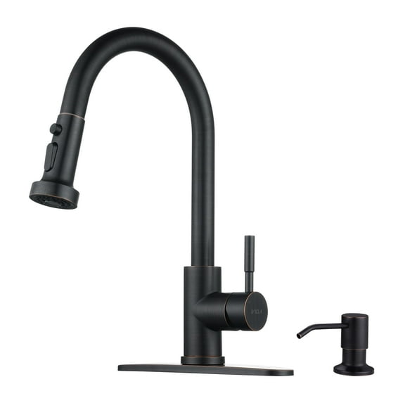 Wowow Single Handle Pull-Down Sprayer Kitchen Faucet with Soap Dispenser in Oil Rubbed Bronze