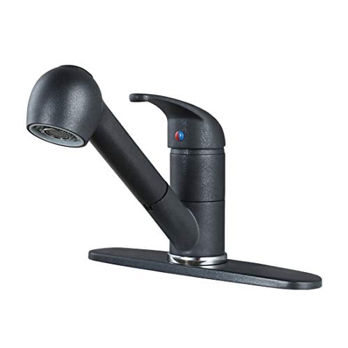 WOWOW Single Handle Pull Out Kitchen Faucet Black Quartz Low Arc  Kitchen Sink Faucet with Pull Down Sprayer Modern Commercial RV Kitchen Faucet with Deck