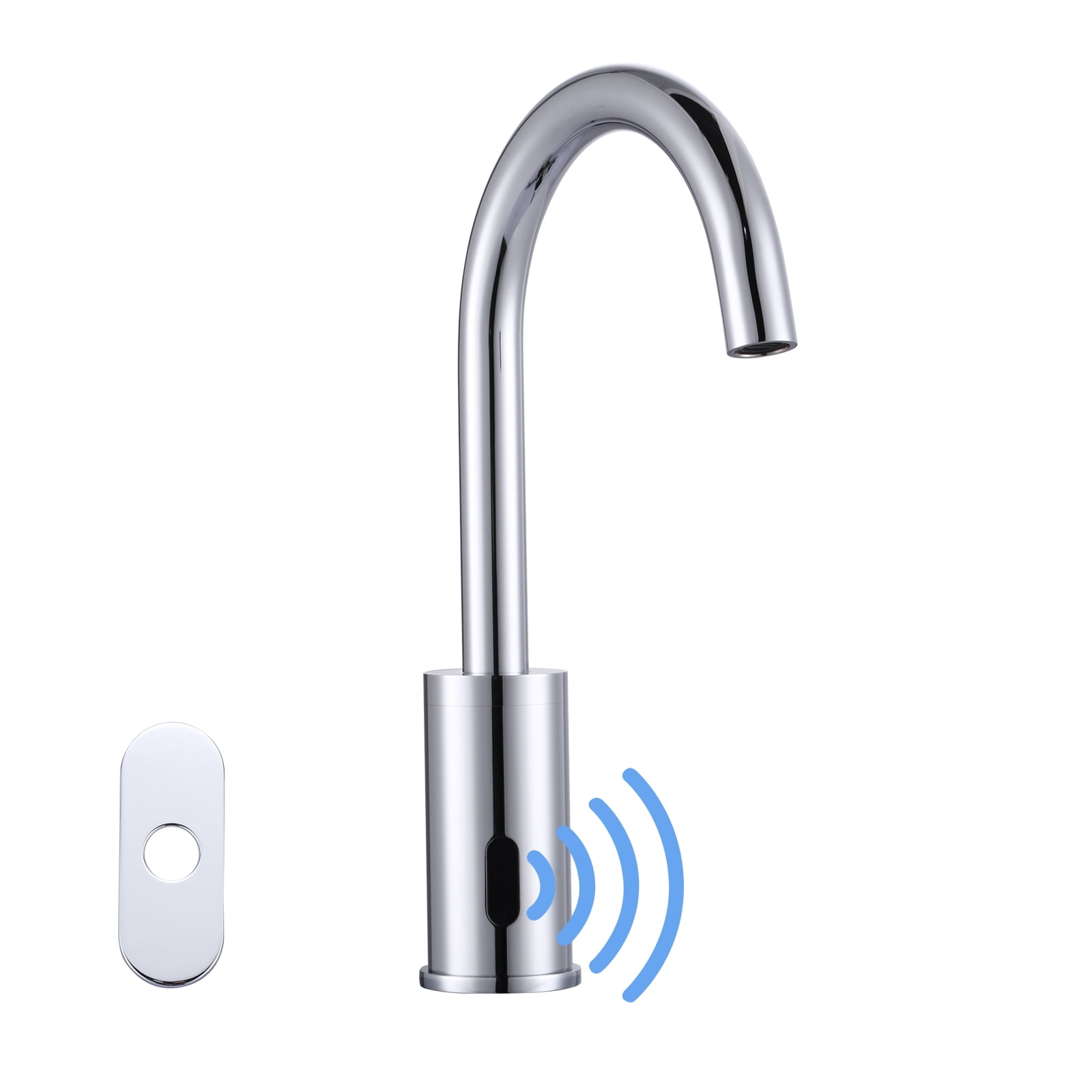 WOWOW Touchless Bathroom Faucet - Tall Automatic Bathroom Sink Faucet with Single Hole, Control Box and Temperature Mixer for Vanity with Deck Plate, Chrome