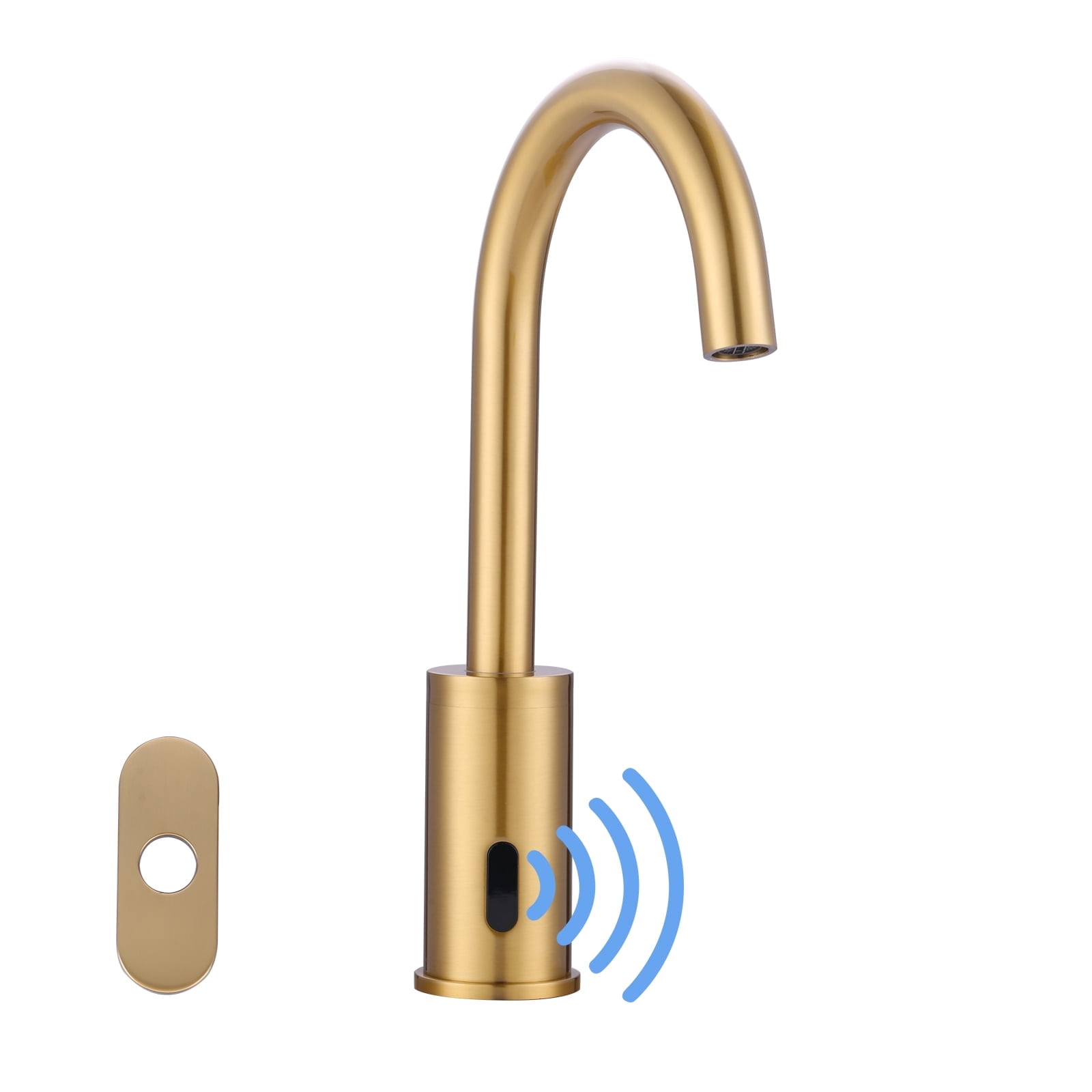 WOWOW Touchless Bathroom Faucet - Tall Automatic Bathroom Sink Faucet with Single Hole, Control Box and Temperature Mixer for Vanity with Deck Plate, Gold
