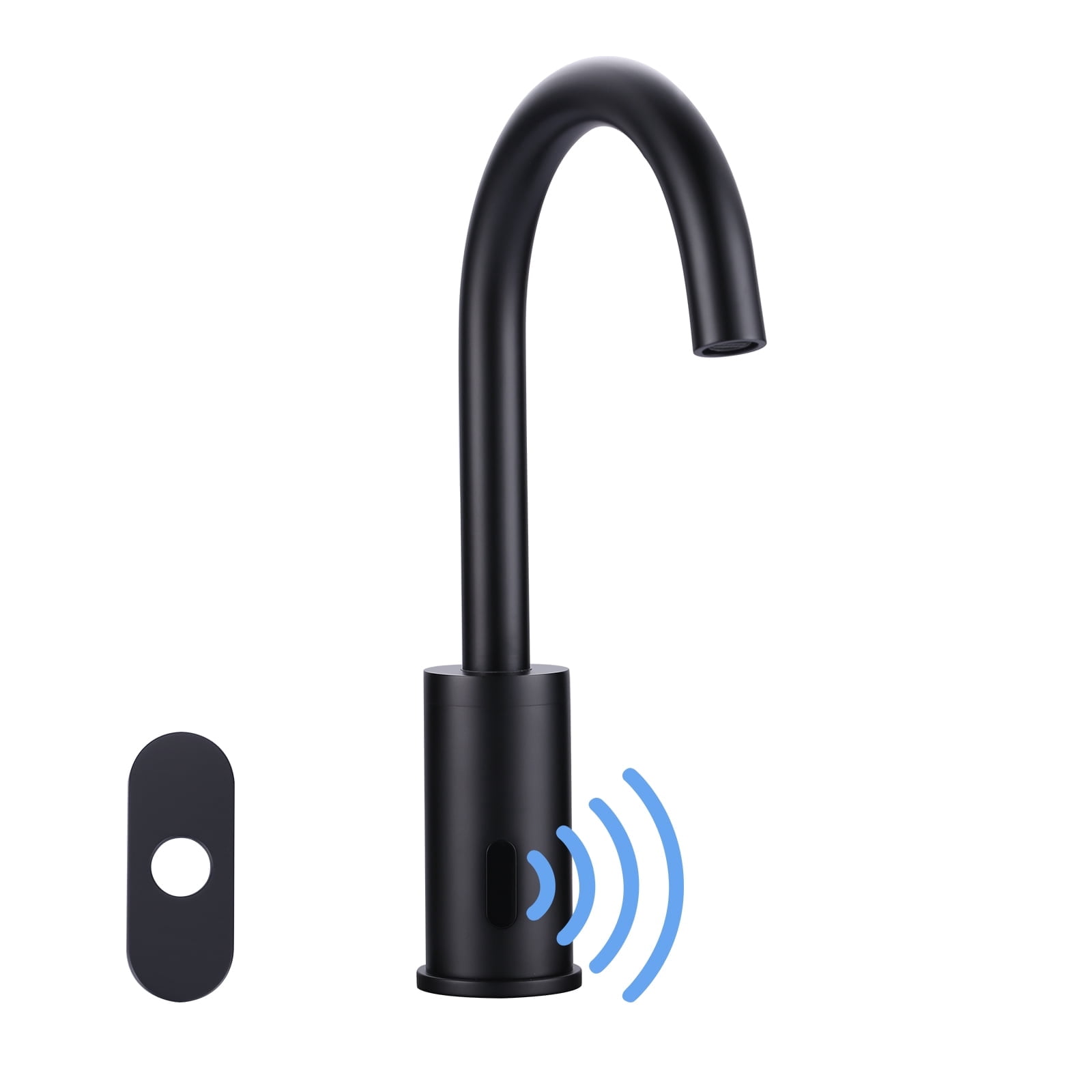 Wowow Touchless Bathroom Faucet - Tall Automatic Bathroom Sink Faucet with Single Hole, Control Box and Temperature Mixer for Vanity with Deck Plate, Matte Black