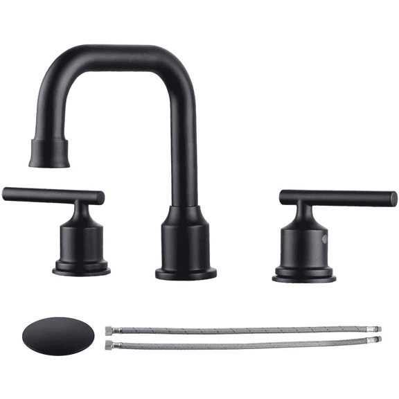WOWOW Two Handles Widespread 8 inch Bathroom Faucet Black 3 Pieces Basin Faucets