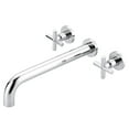 thumbnail image 1 of WOWOW Wall Mount Tub Filler Chrome Bathtub Faucet Long Spout Reach 2 Cross Handles Tub Faucet with Brass Rough in Valve Included, 1 of 9