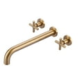 thumbnail image 1 of WOWOW Wall Mount Tub Filler Gold Bathtub Faucet Long Spout Reach 2 Cross Handles Tub Faucet with Brass Rough in Valve Included, 1 of 9
